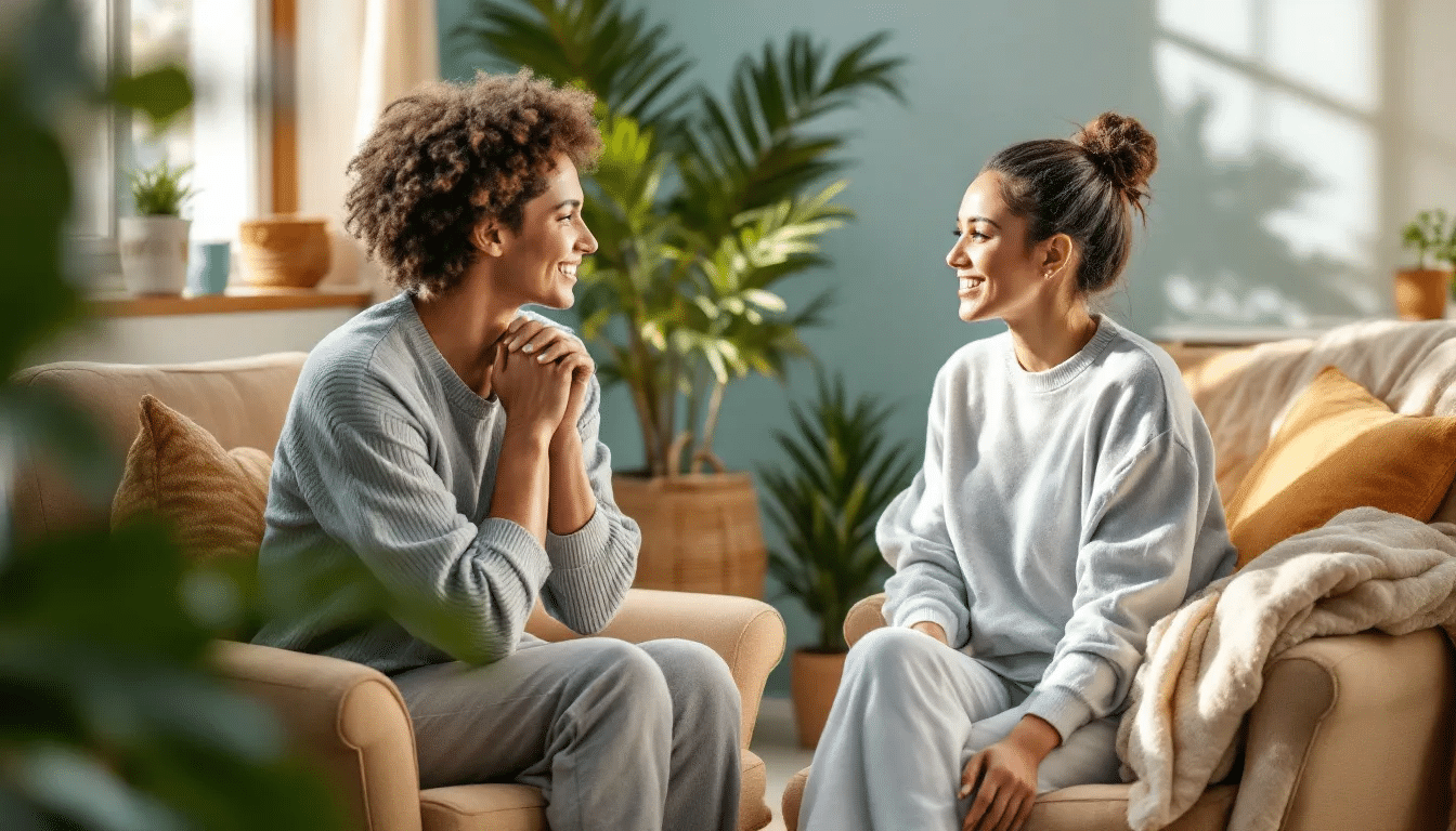 A therapist engaging with a client in a supportive environment.