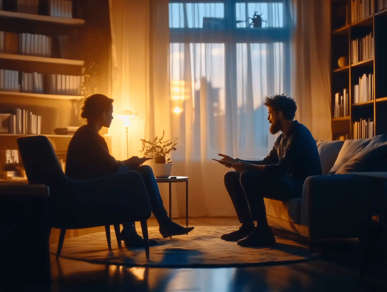 a therapy session with a client who has found the right fit with a therapist