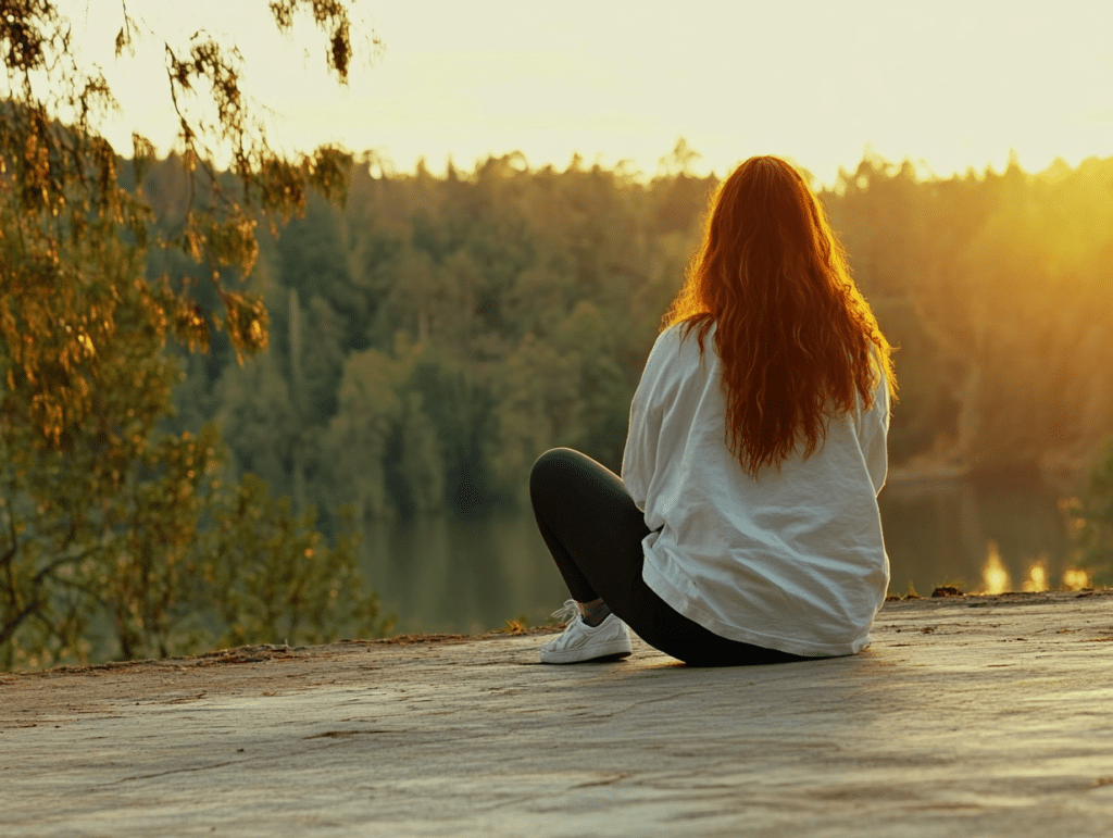 a woman spending some time in nature to cope with crashing out
