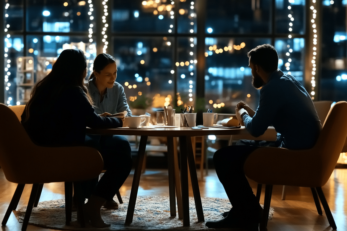 psychologist and psychiatrist friends hanging out after work.