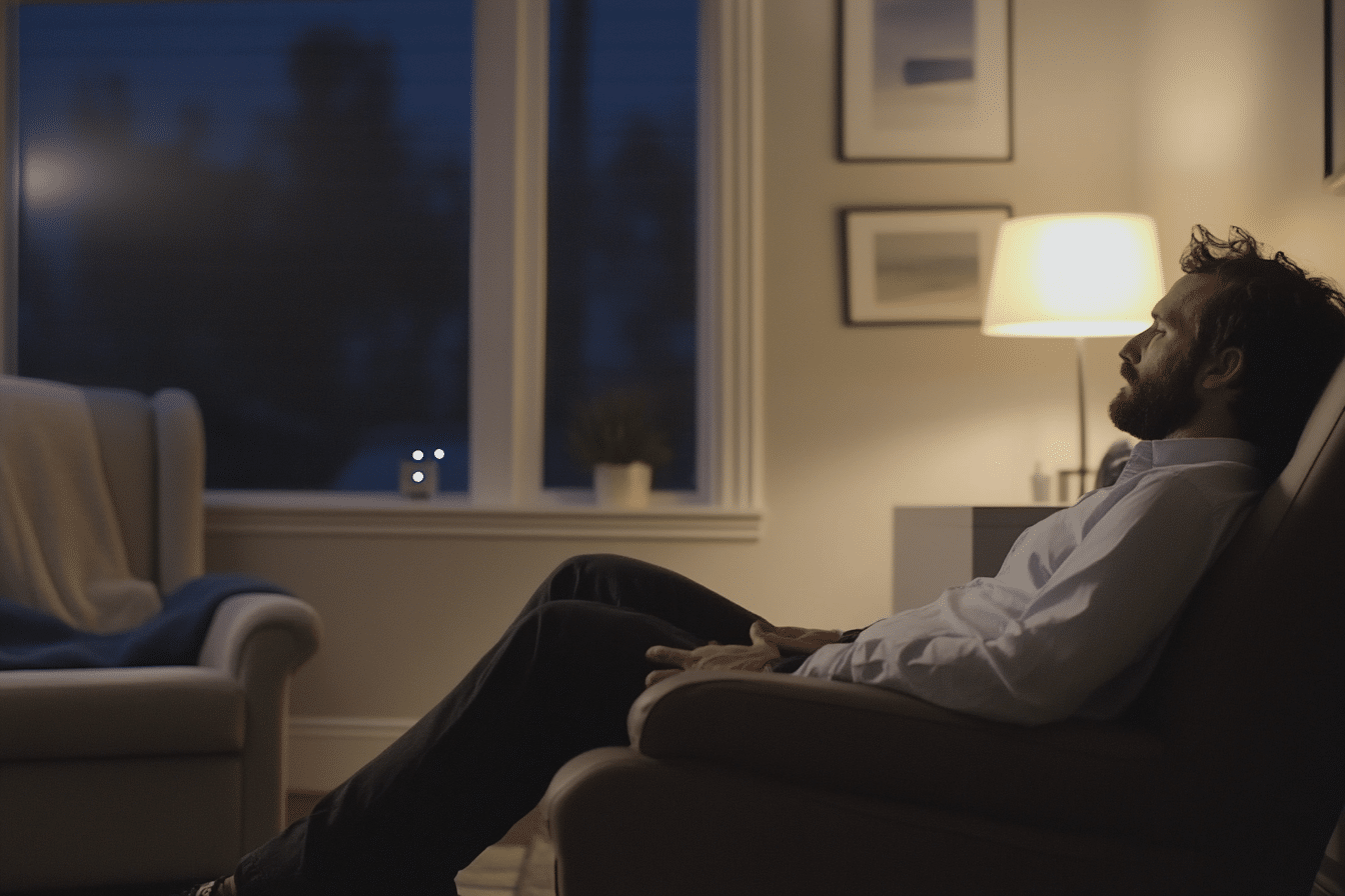 a therapist taking a moment between sessions to reflect on the therapeutic relationship with an upcoming patient