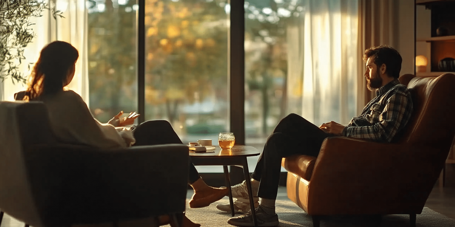 a therapist explaining different types of therapy to treat trauma
